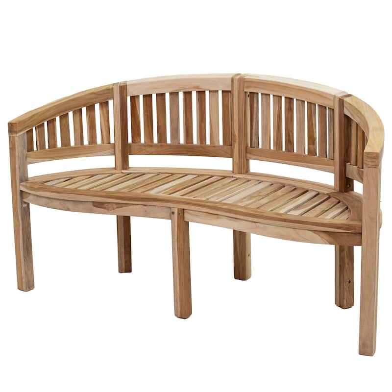 Sunnydaze Outdoor Wooden Teak Banana Bench for Garden or Patio - 59" W