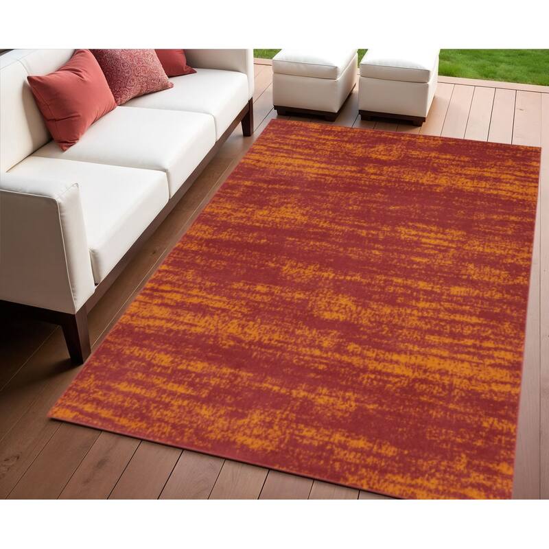 HomeRoots Abstract Contemporary Rectangle Outdoor Rug - 4' X 6' - Orange/Red - 4' X 6'