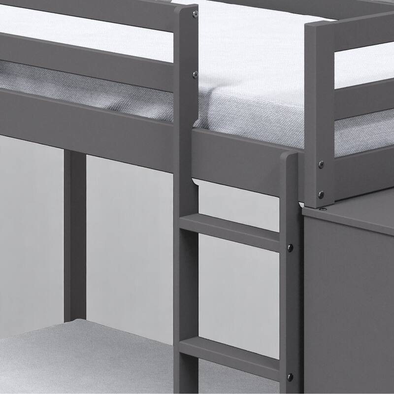 Twin Loft Bed/bunk bed with Storage Drawers and Shelves with Ladder and Guard Rail, Slat Support, No Box Spring Needed