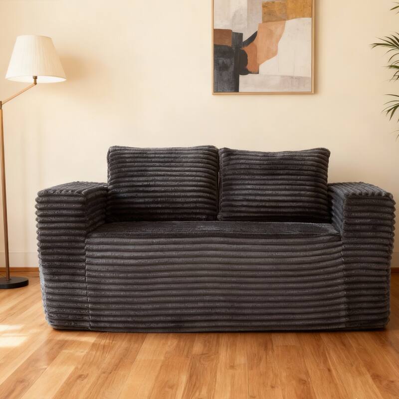 Modern Modular Corduroy Loveseat with Spring Support, Removable Cushions, for Living Room, Bedroom, Studio Apartment