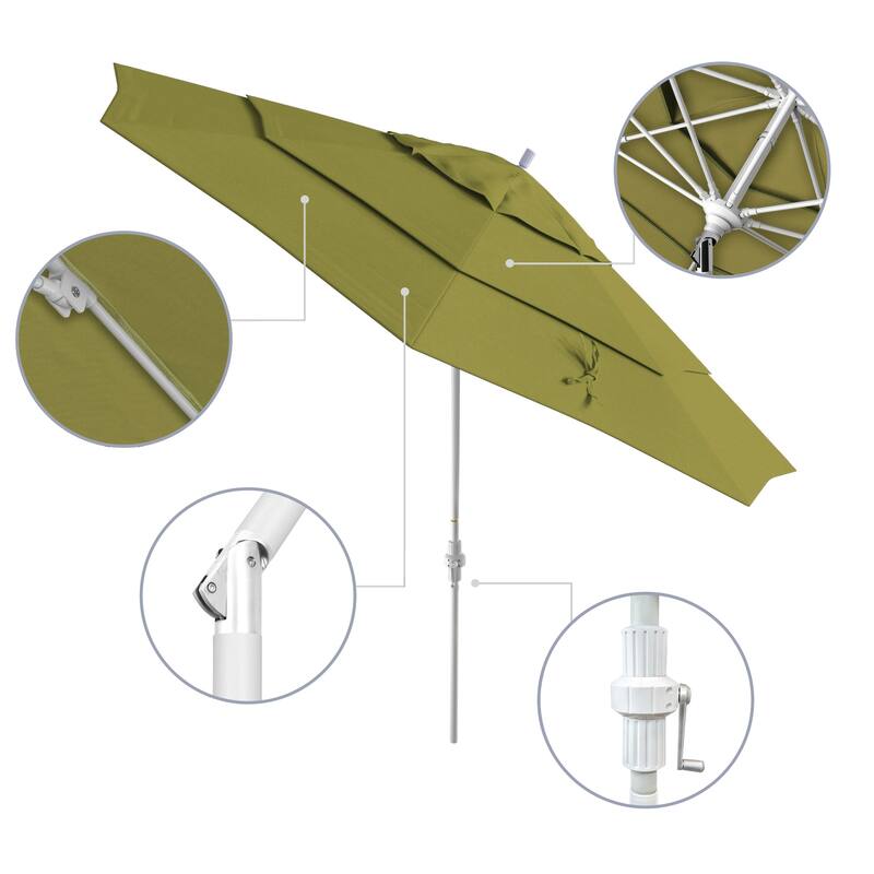 California Umbrella 11' Rd. Alum/Fiberglass Rib Patio Umb,Crank Lift/Collar Tilt, Dbl Wind Vent, White Finish, Sunbrella Fabric