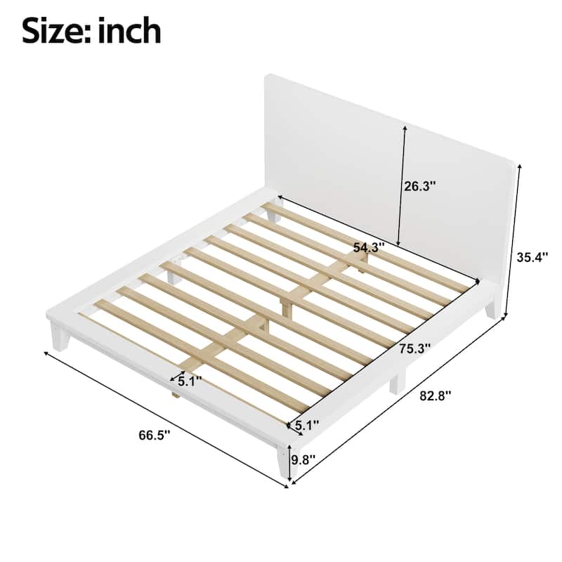 Wooden Platform Bed Frame with Headboard, Rustic Bed Frame with Wood Center Slats Support, No Box Spring Needed, Easy Assembly