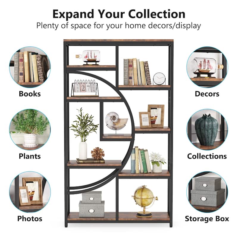 5-Tier Industrial Bookshelf, Open Etagere Storage for Living Room