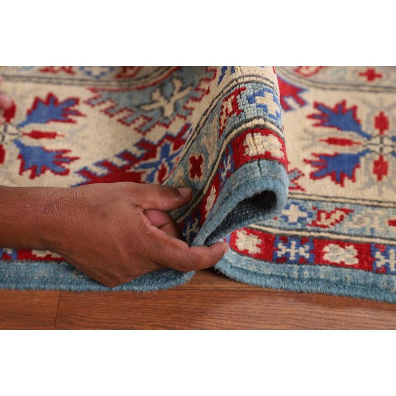 Light Blue Kazak Oriental Area Rug Hand-Knotted Wool Carpet - 5'9" x 8'1"