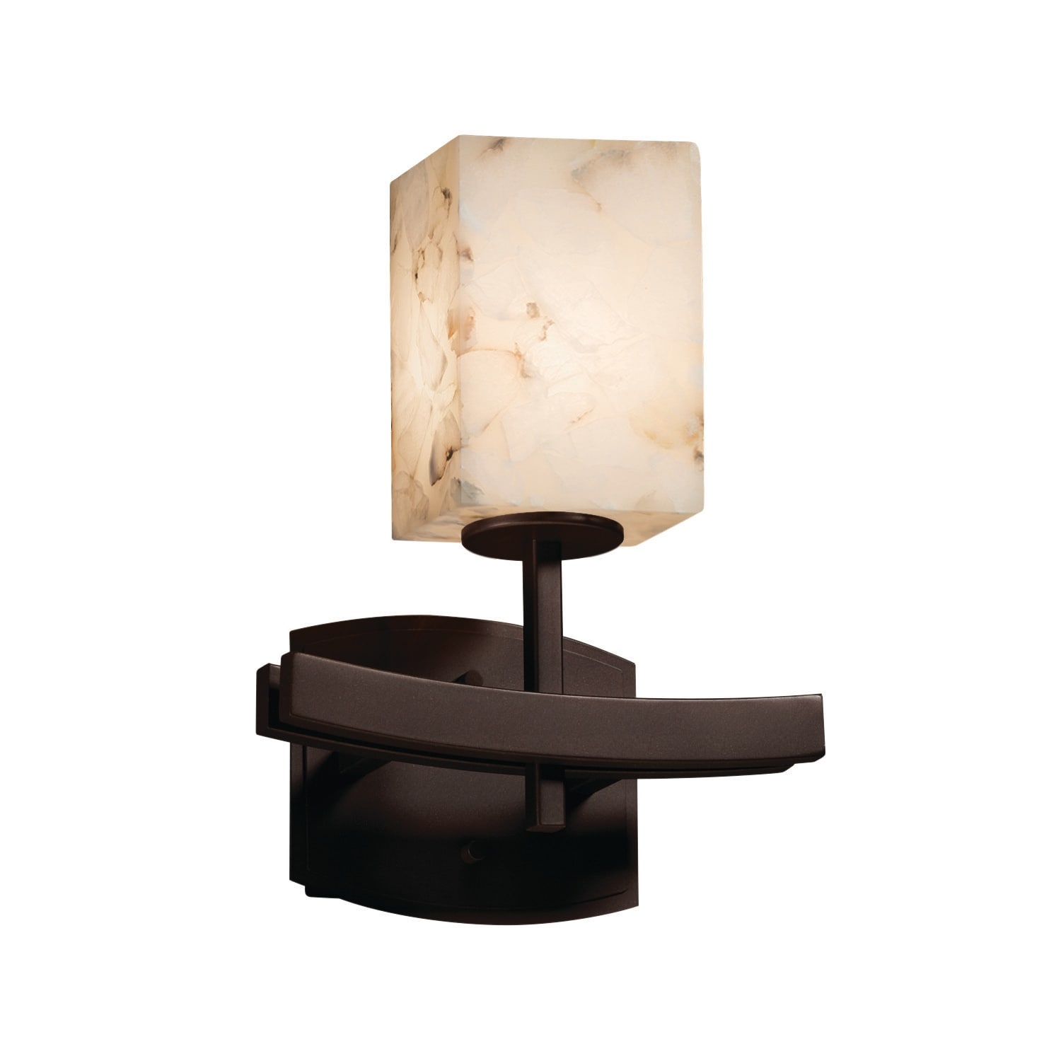 Alabaster Rocks! Archway 1-light Dark Bronze Wall Sconce, Alabaster Rocks Square with Flat Rim Shade