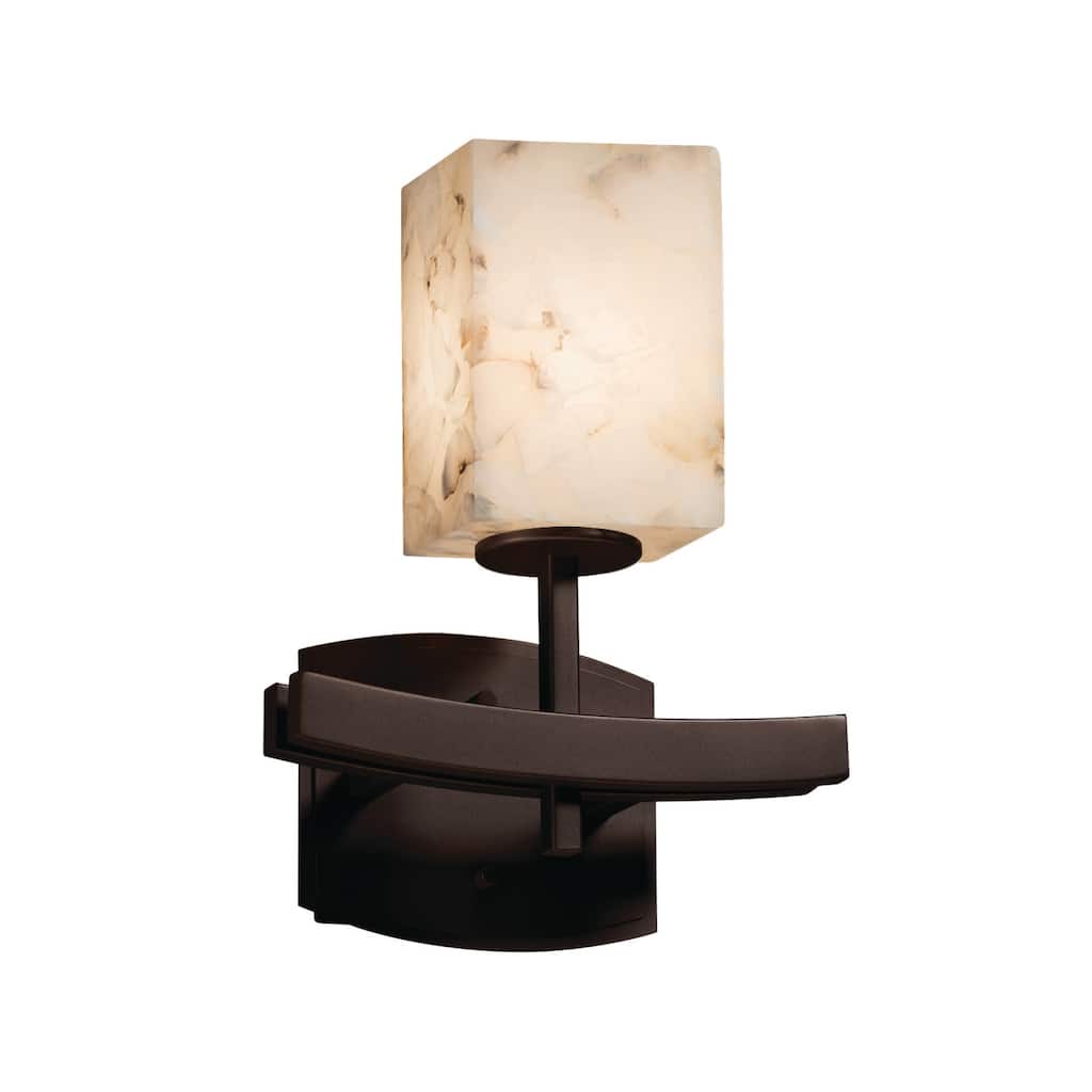 Alabaster Rocks! Archway 1-light Dark Bronze Wall Sconce, Alabaster Rocks Square with Flat Rim Shade