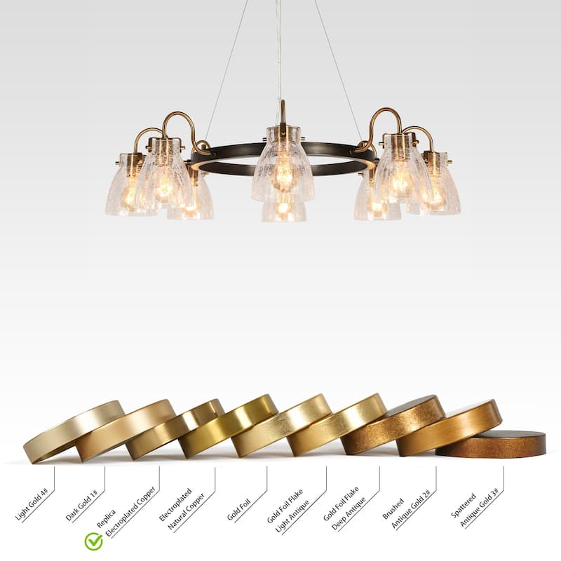 Modern 8-Light Wheel Chandelier Gold Art Glass Lights for Dining Living Room - D34.5" x H8.5"
