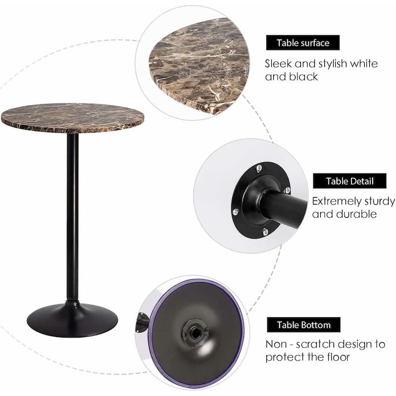 Homall Bistro Pub Table Round Bar Height Cocktail Table Metal Base MDF Top Obsidian Table with Black Leg 23.8inch Top - N/A