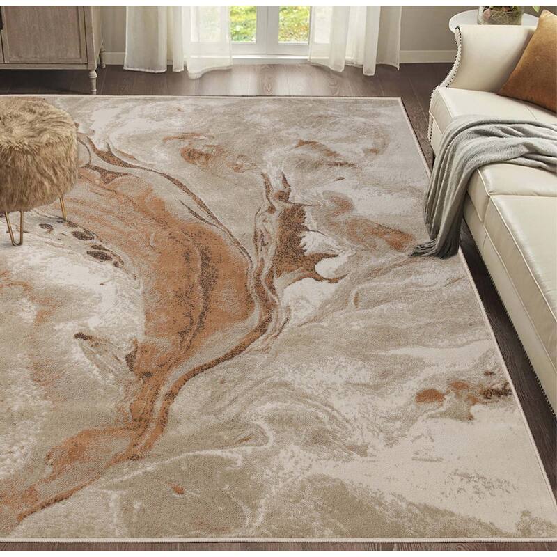 Superior Morwenna Modern Abstract Watercolor Indoor Area Rug or Runner - 3' x 5' - Beige