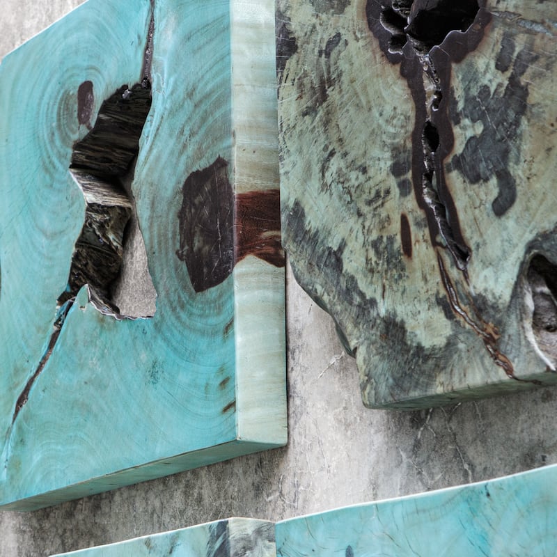 Tamarind Wood Cross Section Wall Art - 16" - Blue-Green - Set of 9
