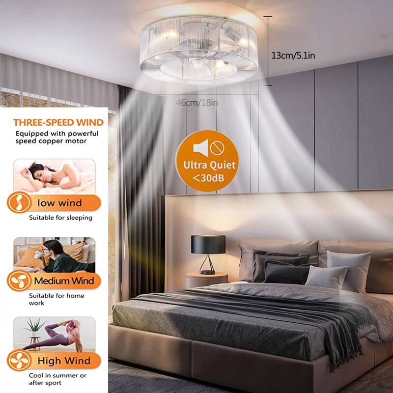 Contemporary 4-Light Silver Enclosed Ceiling Fan with Unique Shade