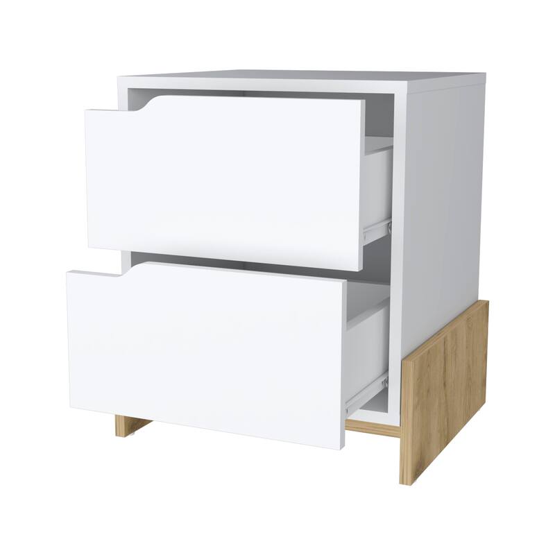 Ralston 2-Drawer Nightstand in White and Macadamia，Suitable for bedrooms,living rooms,apartments