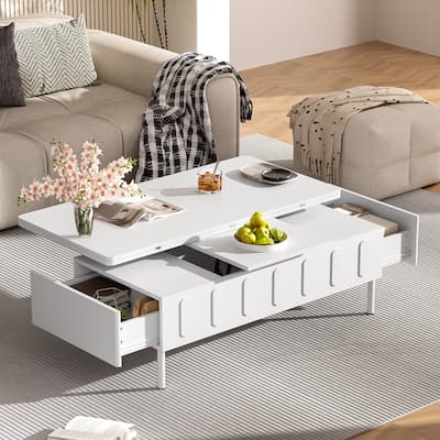 Lift-Top Coffee Table with 2 Drawers, Convertible Folding Dining Table, Multifunction Adjustable End Table with Hidden Storage