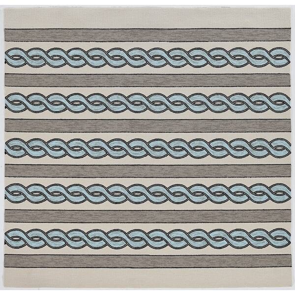 7' Ivory Spa Hand Hooked Uv Treated Cable Stitch Round Indoor Outdoor Area Rug