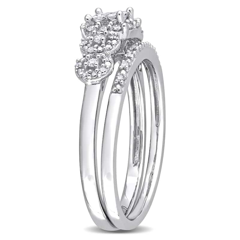 Miadora 10k White Gold 1/3ct TDW Diamond Cluster Bridal Ring Set