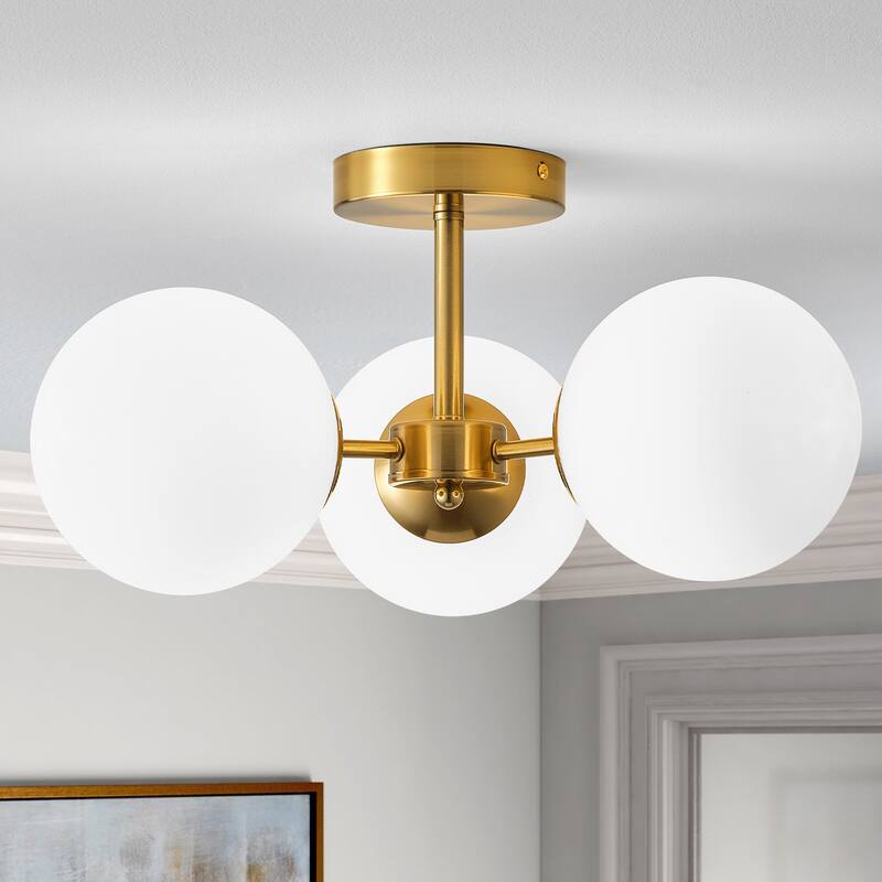 Starsky 3-Light Sputnik Modern White Bubble Glass Globe Semi Flush Mount