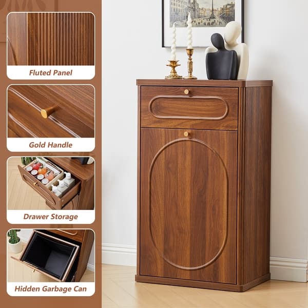 35.31 in.H Garbage/Dirty Clothes Storage Cabinet - single-20.59 in.W - walnut
