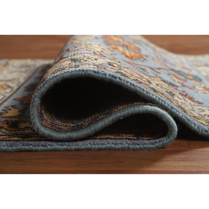 Hand Knotted Oriental 100% Wool Carpet Traditional Floral Navy Blue & Blues Heriz (serapi) Area Rug - 5' 1'' X 3' 0''
