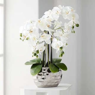 Artificial Orchid Phalaenopsis Plant Including Metallic Vase, 24