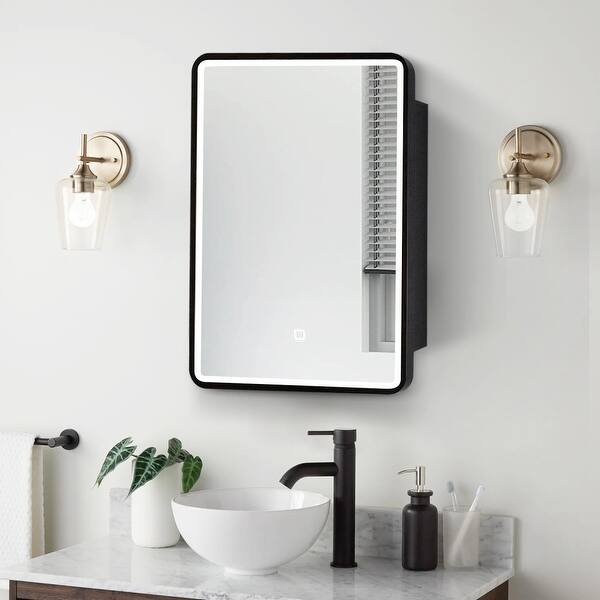 Unbranded 24 in. W x 30 in. H Rectangular Black Framed Iron Medicine Cabinet with Mirror Anti-fog Function and 3 Colors Light