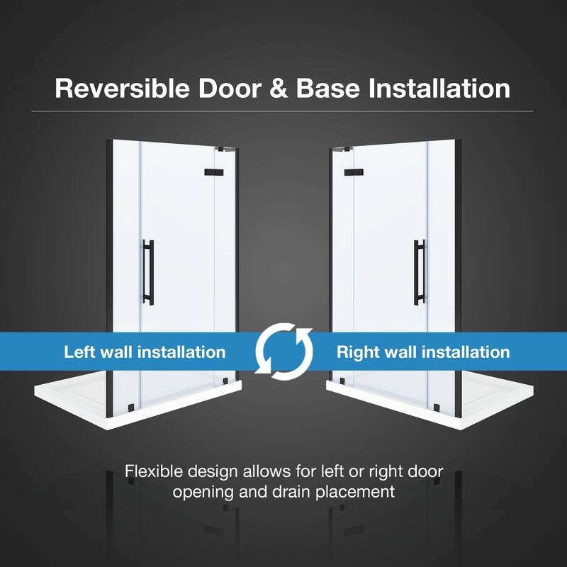OVE Tampa Alcove Frameless Pivot Hinge Shower Door Kit with Base Pan, 2025
