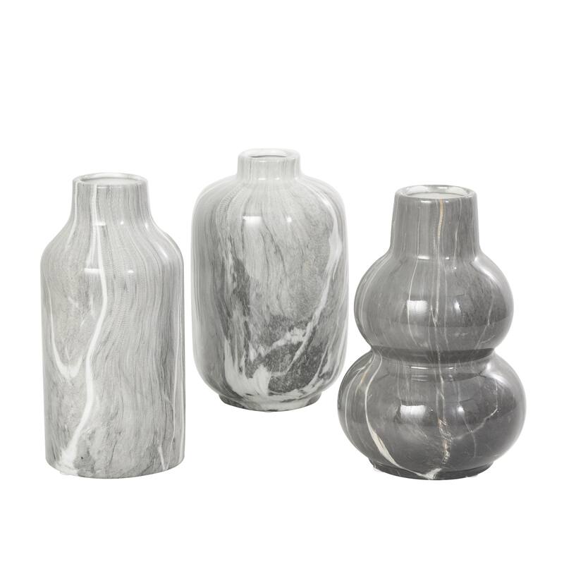 Ceramic Marble Inspired or Minimalist Decorative Vase - Set of 3 White, Gray, Cream, Black - Roche River Decor