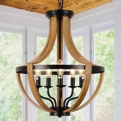 5 - Light Faux Wood Chandelier - brown