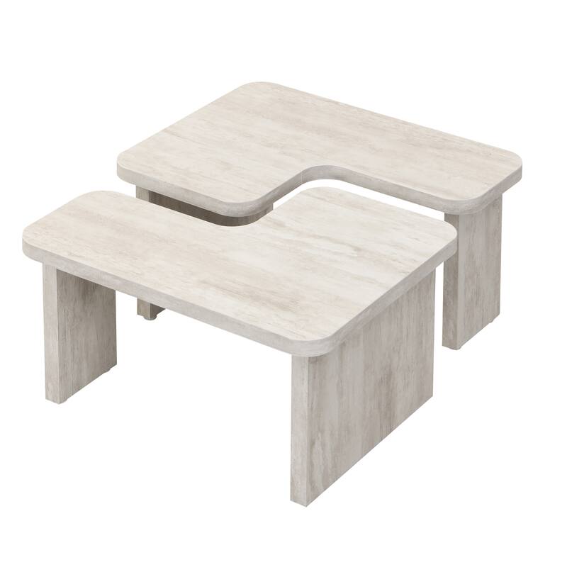 Rectangle Wood Detachable Coffee Table White Washed End Table, Simple Side Table Sofa Table Center Table