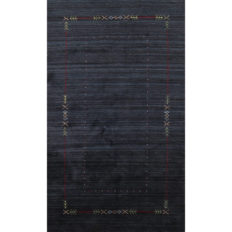 Navy Blue Gabbeh Area Rug Handmade Tribal Wool Carpet - 4'11"x 7'9"