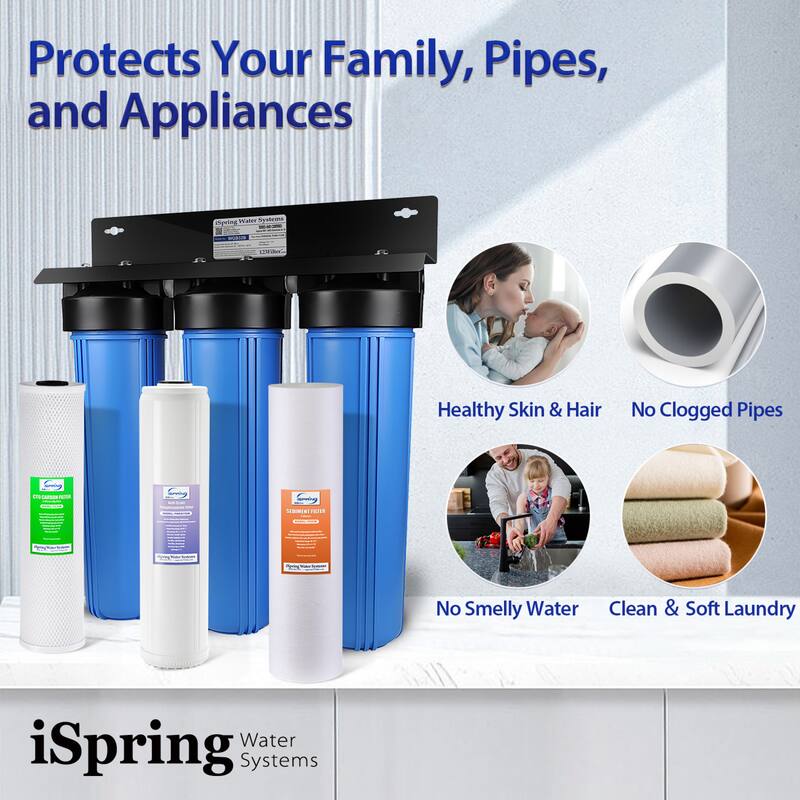 iSpring WGB32B-DS Whole House Water Filter System w/ Sediment, Anti-Scale, and Carbon Block Water Filters