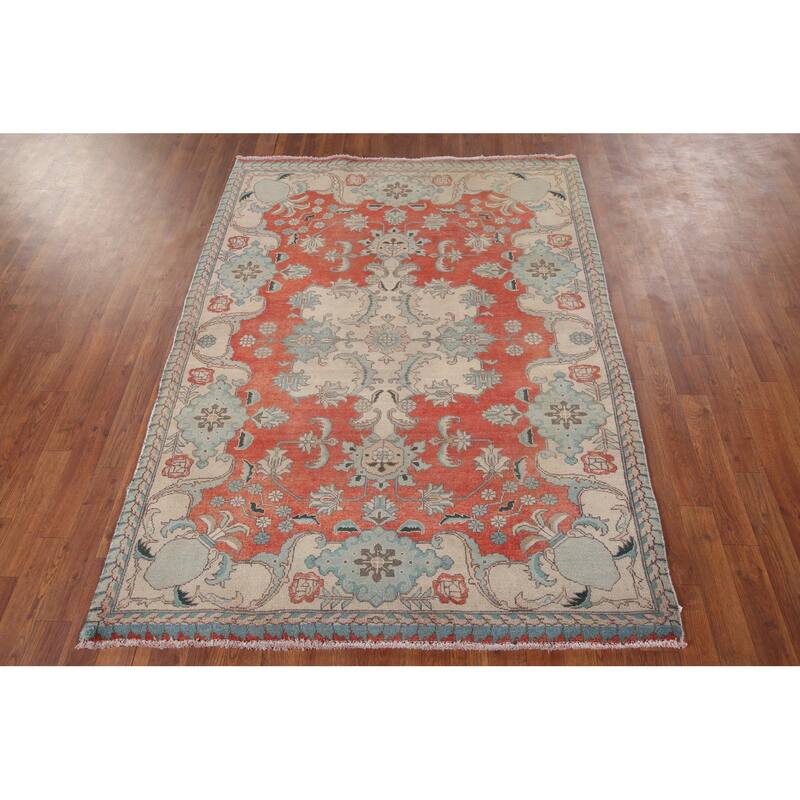 Distressed Kashmar Persian Vintage Area Rug Hand-Knotted Wool Carpet - 4'7" x 6'1"