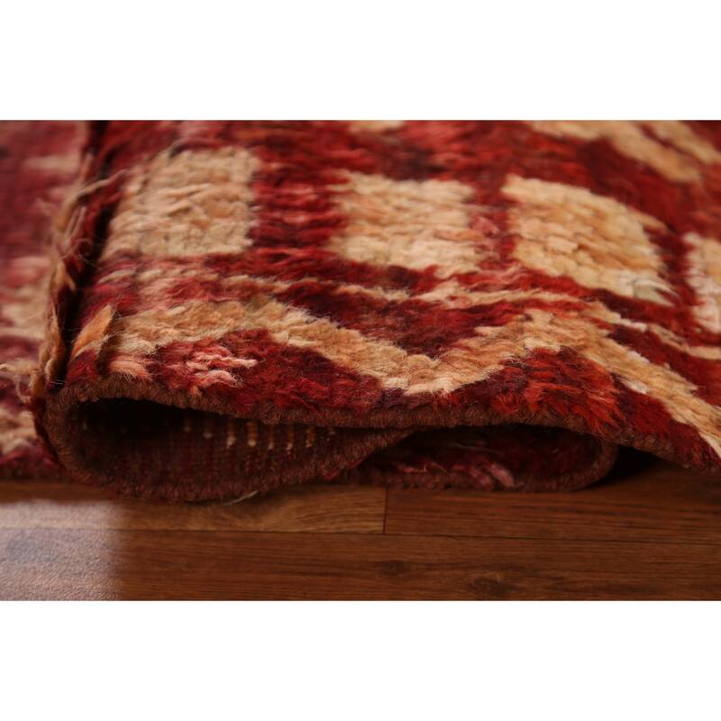 Hand Knotted Oriental 100% Wool Carpet Modern Tribal Red Moroccan Area Rug - 8' 0'' X 5' 7''