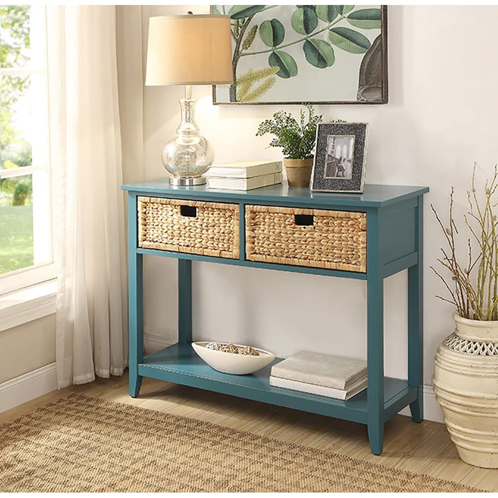 Splendid Teal Console Table with Bottom Shelf