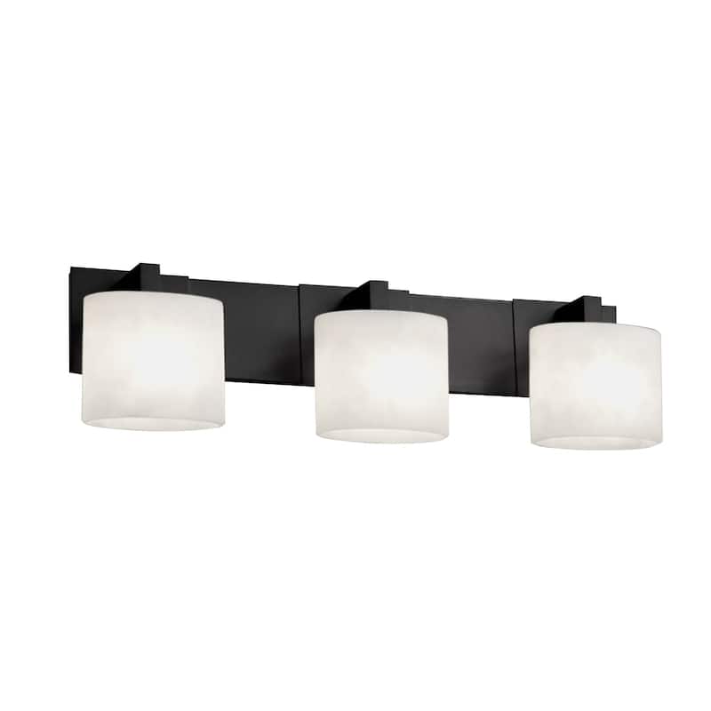 Justice Design Fusion Modular 3-light Matte Black Bath Bar, Opal Oval Shade