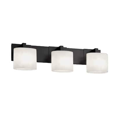 Justice Design Fusion Modular 3-light Matte Black Bath Bar, Opal Oval Shade