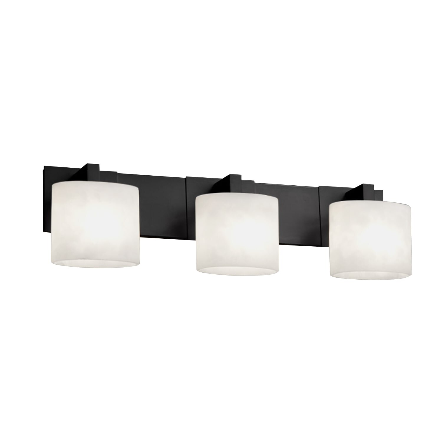 Justice Design Fusion Modular 3-light Matte Black Bath Bar, Opal Oval Shade