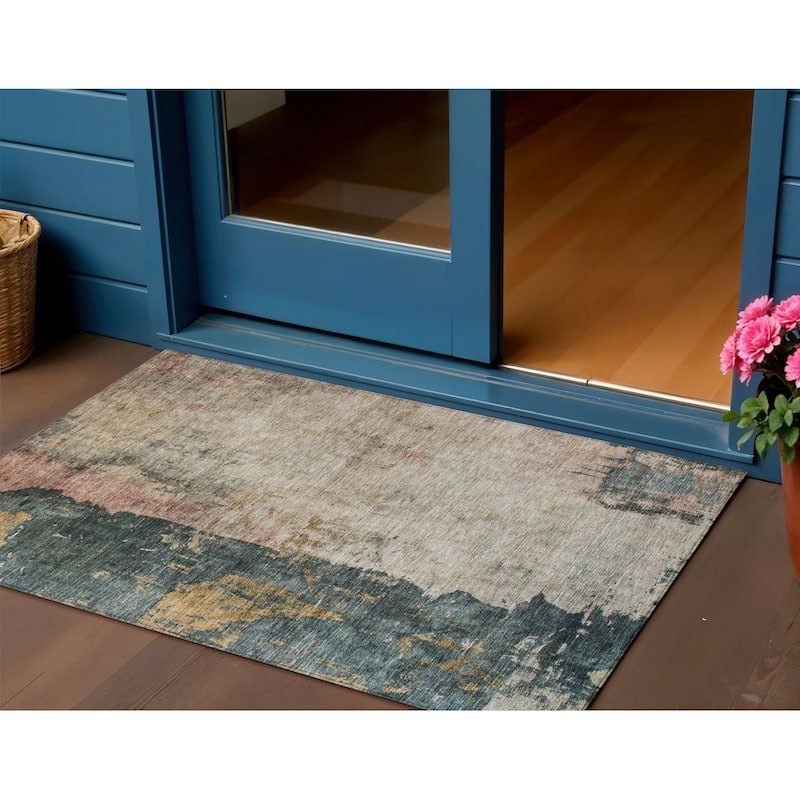 HomeRoots Abstract Transitional Rectangle Outdoor Rug - 3' x 5'