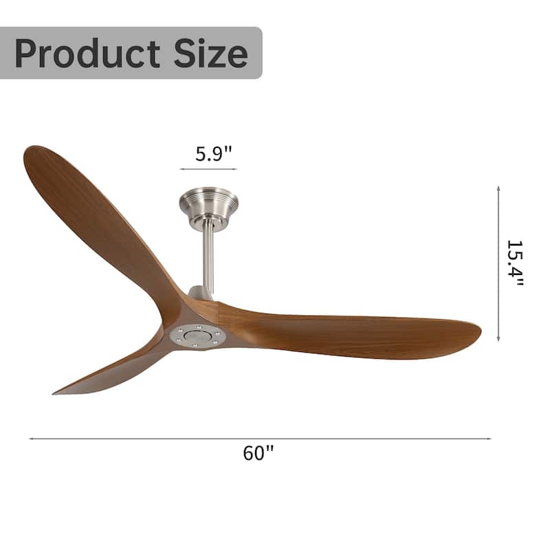 60" Outdoor Ceiling Fan Without Light,3 ABS Blade with Smart APP Control - Brushed Nickel