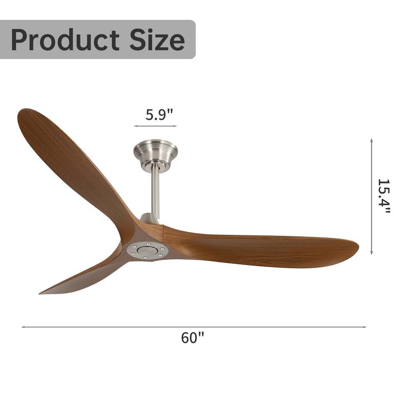 Indoor/Outdoor Ceiling Fan Without Light, 60 Inch Smart APP Control Ceiling Fan with 3 ABS Blades
