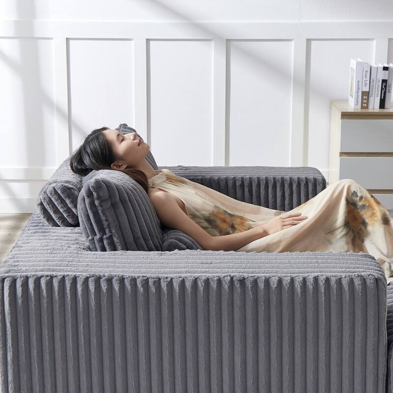 75-Inch Corduroy Removable footrest Sponge Sofa