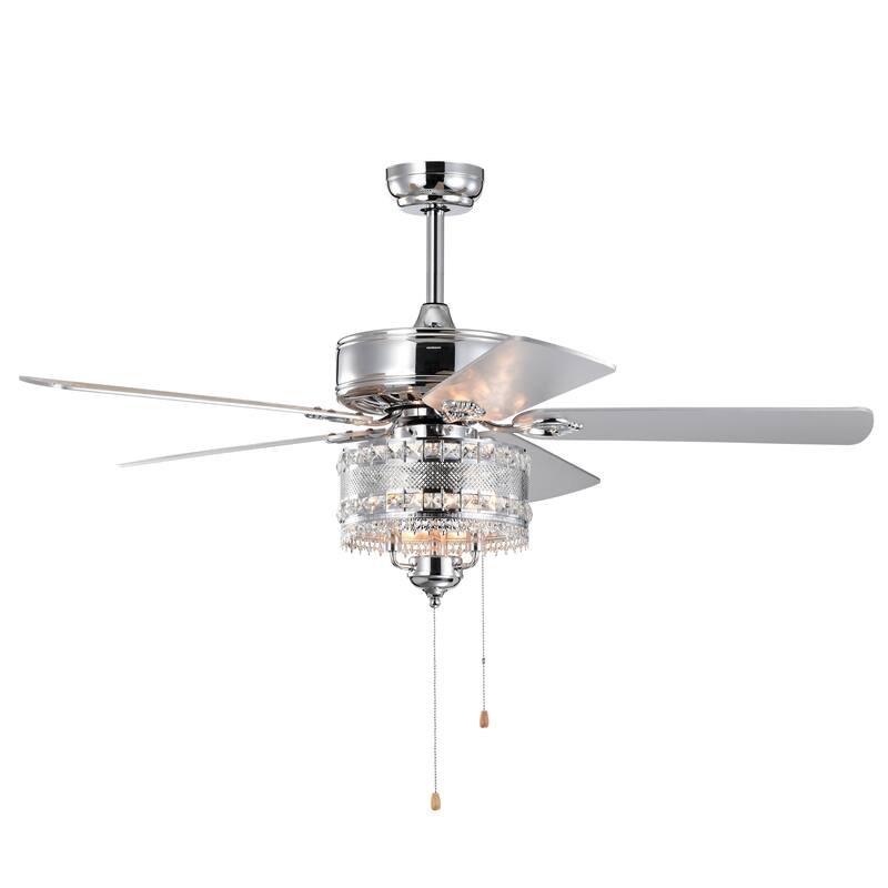 Classic Crystal Ceiling Fan Light with 5 Blades and Speed Adjustment, Reversible Motor for Bedroom and Living Room