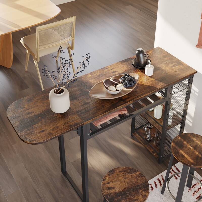3 Pieces Bar Pub Table Set with Two Stools - Rustic Brown