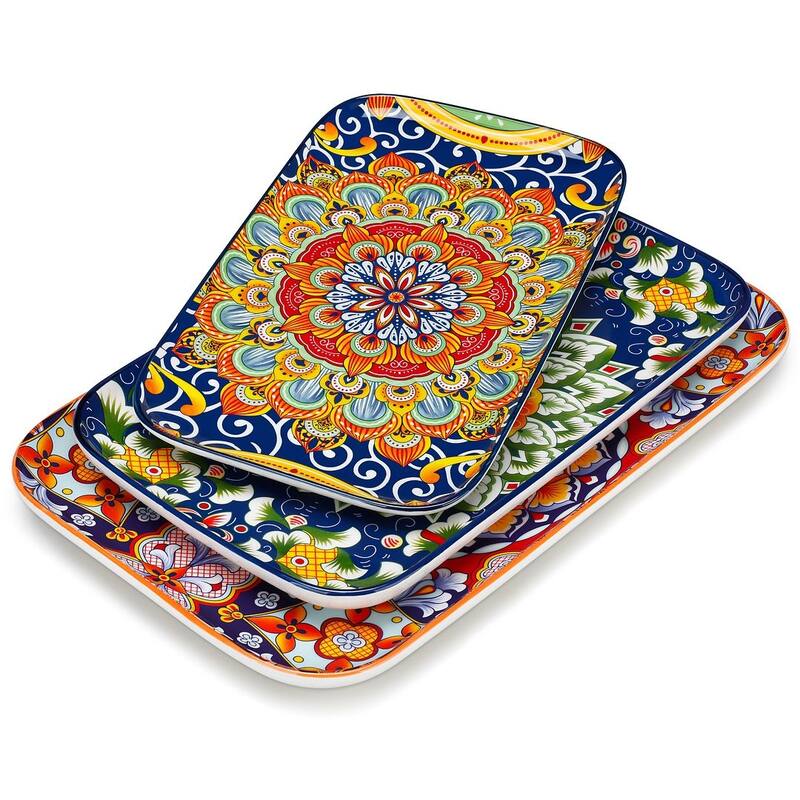 vancasso SIMI 3-Piece Bohemian Porcelain Sushi Serving Set - Teal, Navy, Orange