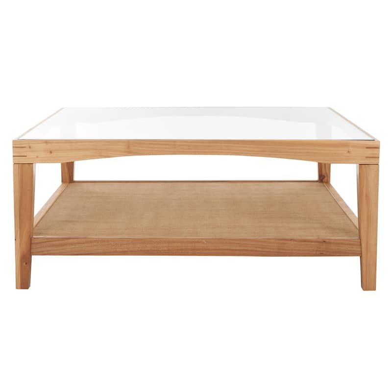 SAFAVIEH Couture Nicolella Solid Wood/Glass Top Square Coffee Table - 40"W x 40"D x 17"H
