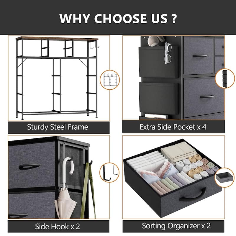 10 Drawer Dresser Fabric Closet Storage Tower Organizer Unit Bedroom