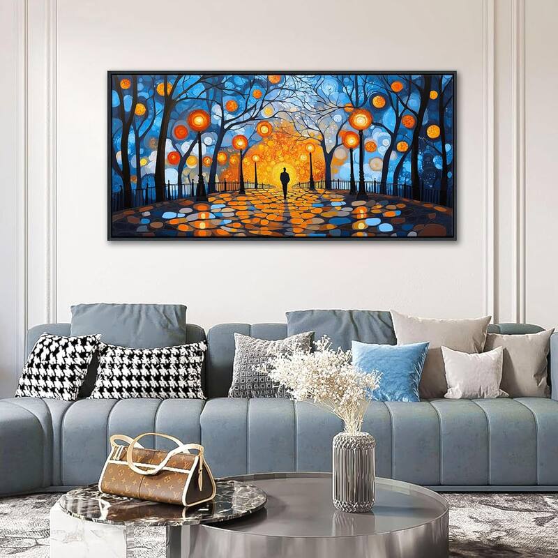 Abstract Night Scene Street Lights Wall Pictures Orange Halo - 24 x 48