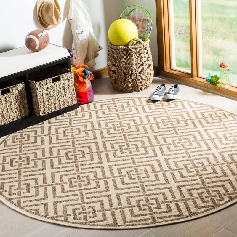 SAFAVIEH Linden Darla Indoor/ Outdoor Waterproof Patio Backyard Rug - 6'7" Round - Cream/Beige