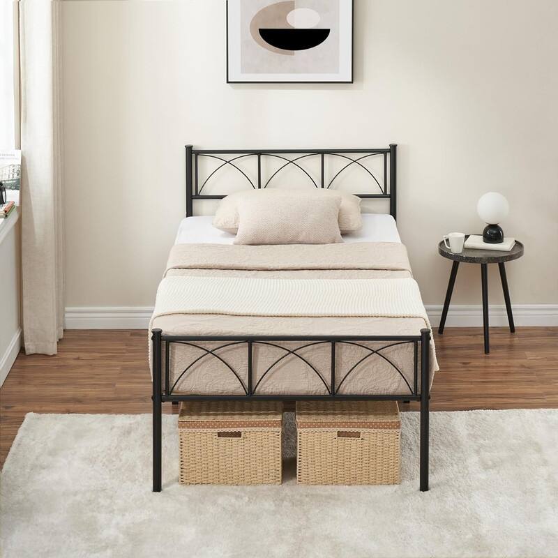 Twin Size Sturdy Modern Stylish Iron Bed Frame with Headboard