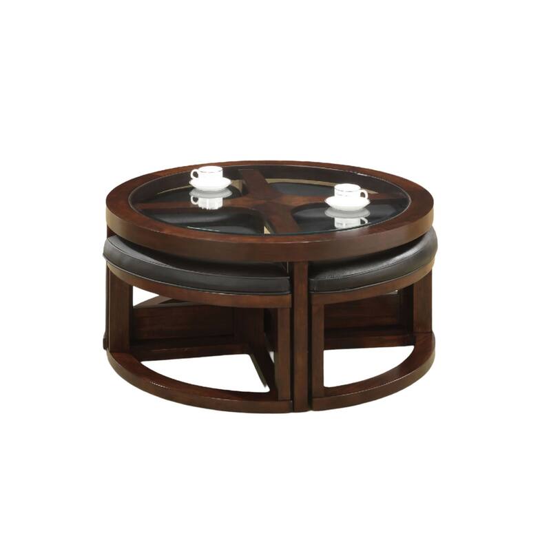 Walnut Coffee Table Glass Insert Top Ottoman Included Table Set Living Room Furniture
