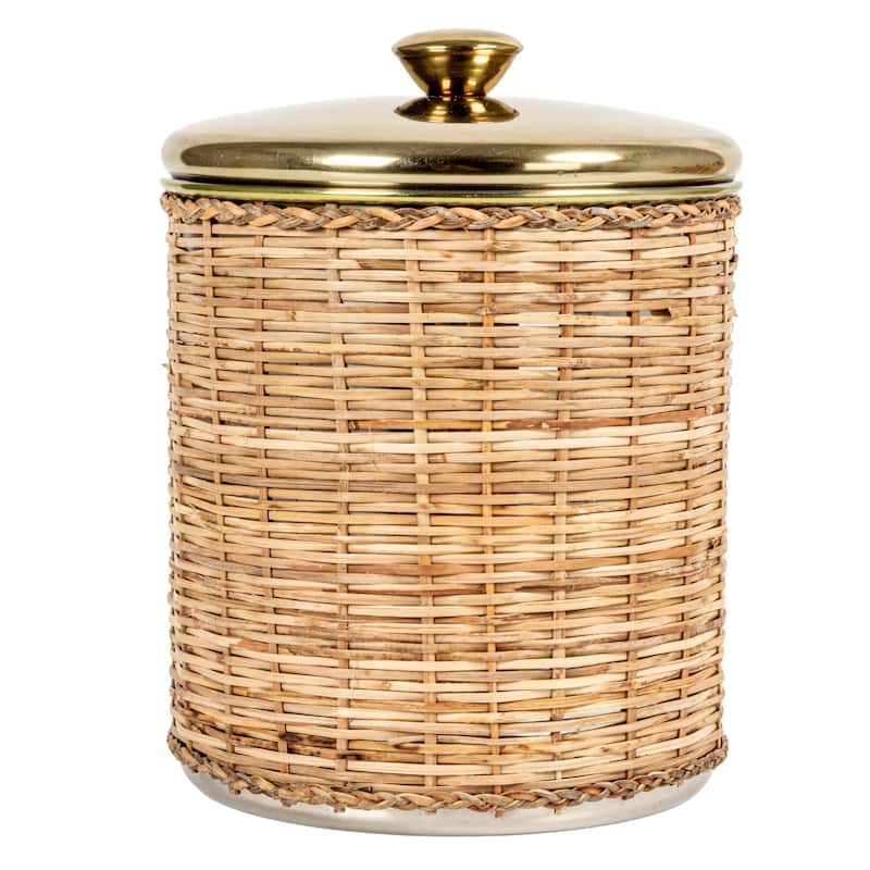 Rattan Wrapped Stainless Steel Canisters - 6.3"L x 6.3"W x 8.8"H